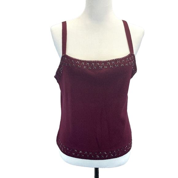 Valerie Stevens 100% Merino Wool Tank Top Sweater Maroon Sz XL Beaded Sleeveless - Picture 1 of 7